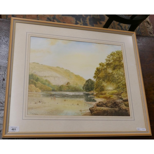 481 - River landscape watercolour signed D.V Tuffley - Approx image size: 45cm x 35cm