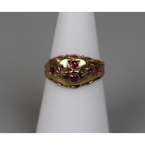 55 - 18ct diamond and ruby ring Birmingham 1912 - Size L