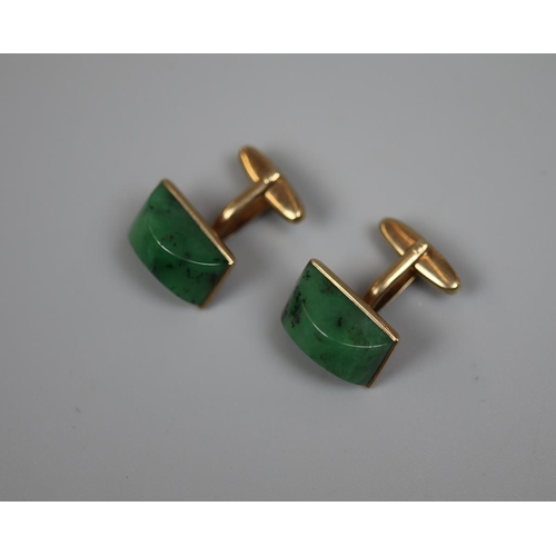 56 - Pair of 9ct gold jade set cufflinks approx gross weight 15.4g