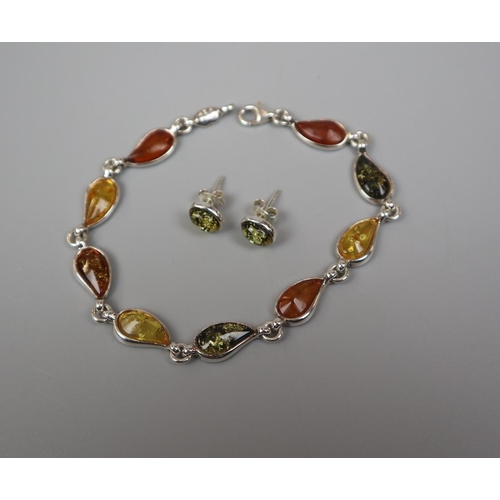 60 - Silver and amber necklace and earring set