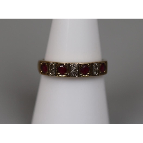 64 - Gold ruby and diamond set ring - Size N