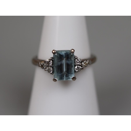 70 - 18ct gold diamond and aquamarine ring - Size M½