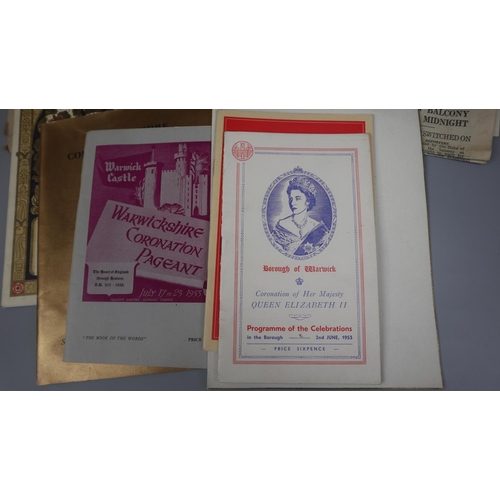 123 - Collection of 1953 Coronation memorabilia relating to events in Warwick