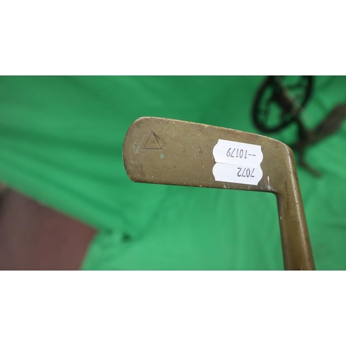 125 - Hickory shafted brass putter with pyramid mark