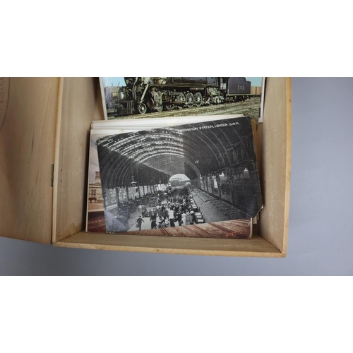 147 - Railway postcards in cigar box (80)