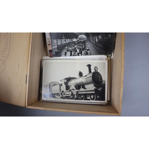 147 - Railway postcards in cigar box (80)