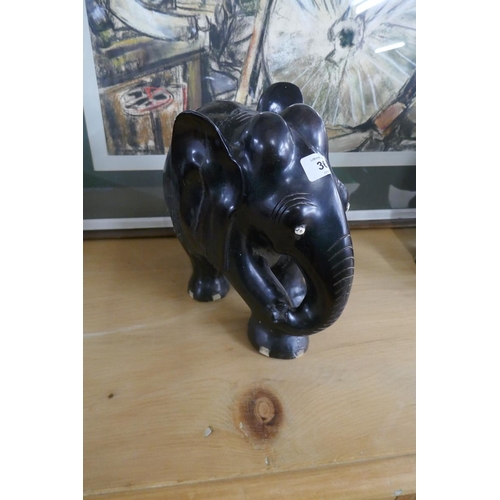 361 - 2 ebony carved tribal elephants - Approx height: 23cm