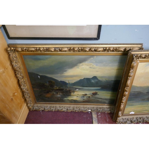 365 - Pair of large antique oils in gilt frames - Highland scenes - Approx image sizes both: 90cm x 60cm