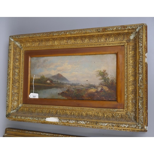 397 - Pair of antique oils in gilt frames - Approx image sizes both: 39cm x 19cm