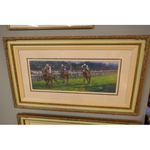 413 - Pair of Joel Kirk pastel painting - Race Horses - Approx image size of both: 78cm x 28cm