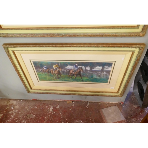 413 - Pair of Joel Kirk pastel painting - Race Horses - Approx image size of both: 78cm x 28cm