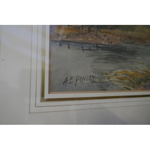 418 - 2 watercolours signed A.E. Penley - River scenes - Approx image sizes: 34cm x 23cm