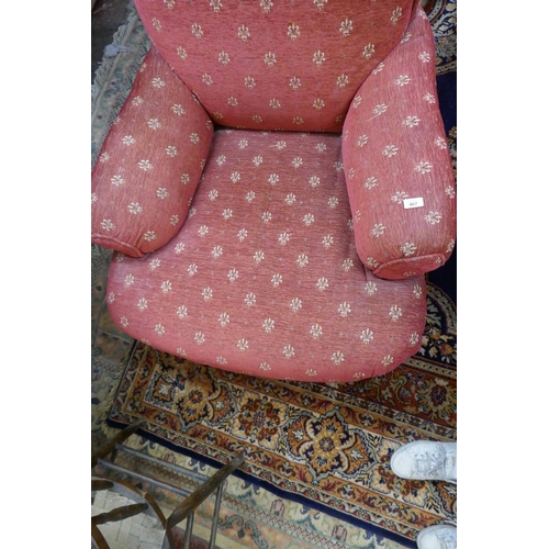 467 - Red and gold patterned armchair