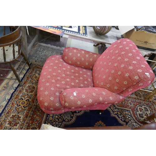 467 - Red and gold patterned armchair