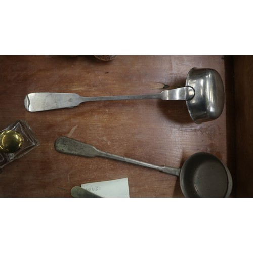 275 - Collection of metal ware to include toddy ladels, ink wells and a pair of white metal salts