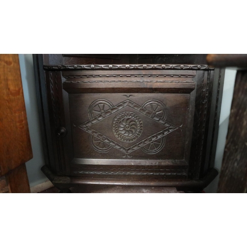 410 - Antique oak carved corner cupboard