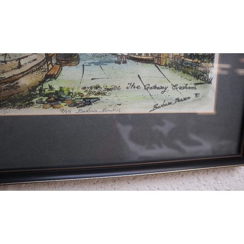 435 - 2 signed painted prints - The Market Place Evesham & The Gateway Evesham signed Barbara Bowen