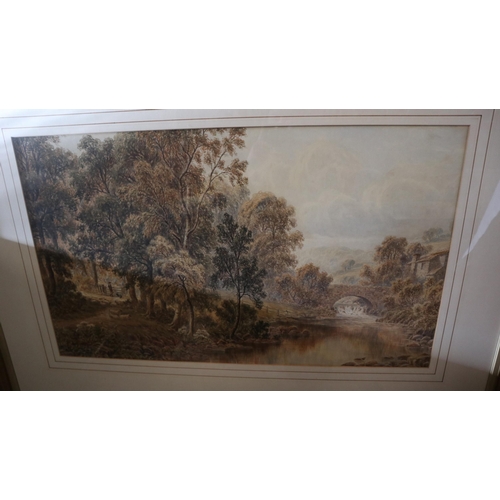 447 - Large watercolour rural scene by R Mann  - Approx image size: 83cm x 49cm