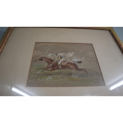 480 - Early 19thC watercolour horse racing scene - Approx image size: 20cm x 16cm