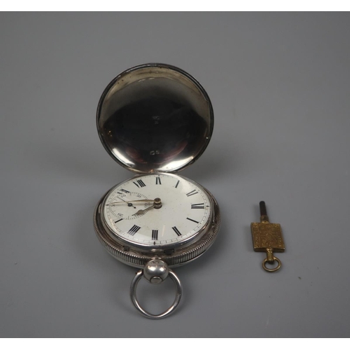 104 - Hallmarked silver full hunter pocket watch with key