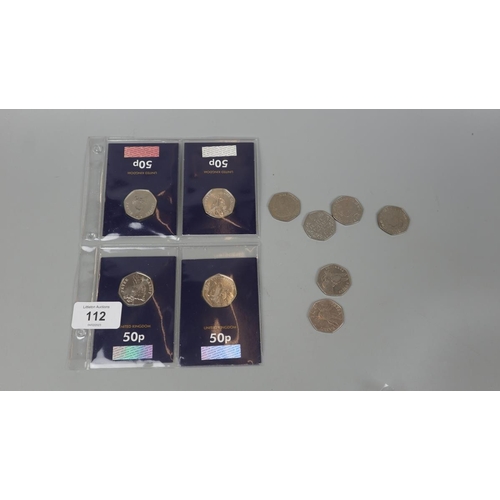 112 - 4 Beatrix Potter 50p coins mint condition 2018 together with 6 Beatrix Potter 50p coins 2016-1017