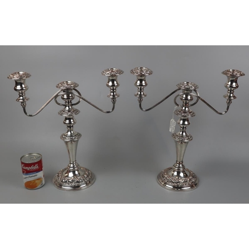 129 - Pair of silver plate 3 branch candelabra - Approx height: 37cm