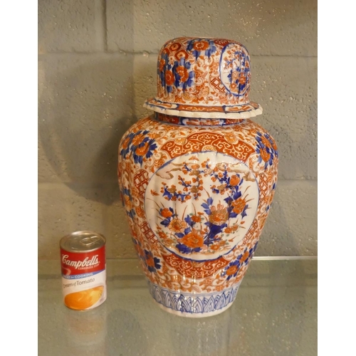 187 - Early Oriental hand painted lidded urn - Approx height: 39cm