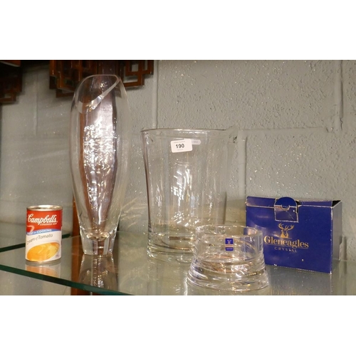 190 - Dartington glass vase together with Gleneagles crystal wine coaster and LSA international champagne ... 