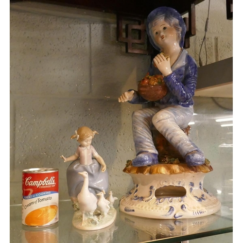 192 - Large Capodimonte figure together with Lladro figure - Approx height of tallest: 45cm