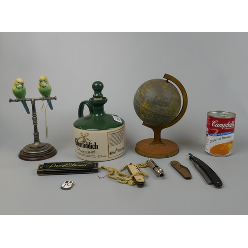 225 - Collectables to include vintage globe and penknife