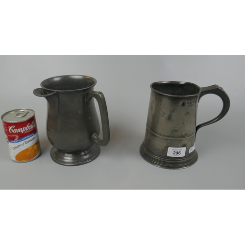 296 - 2 antique pewter tankards