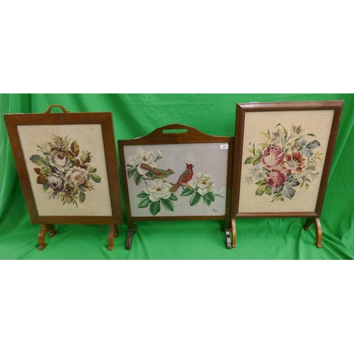 391 - 3 oak framed embroidered fire screens