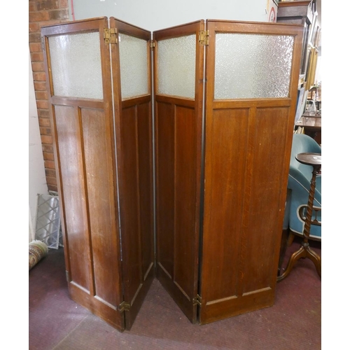 393 - Arts & Crafts oak 4 fold screen