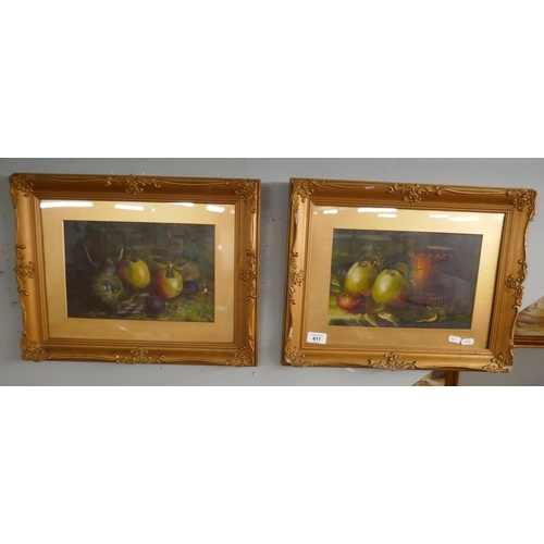 411 - Pair of oils in gilt frames - Approx IS: 28cm x 18cm