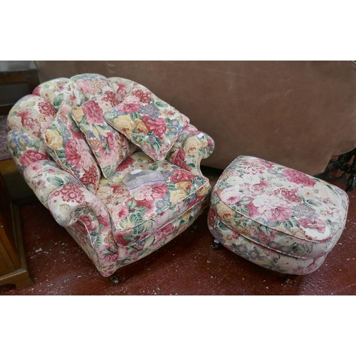 433 - Upholstered armchair and matching stool