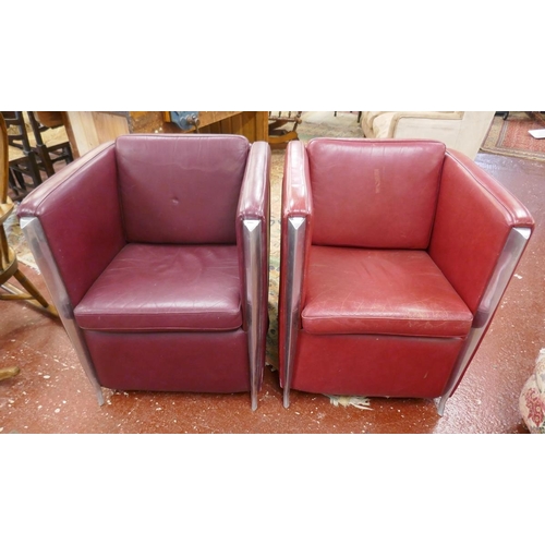 440 - Pair of mid century design leather and alloy armchairs