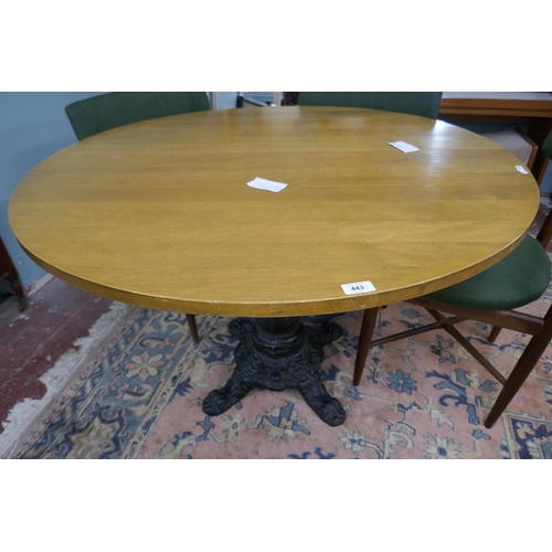 443 - Round beech kitchen table with cast iron base