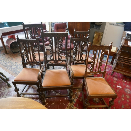 450 - Set of 8 (6+2) carved oak chairs