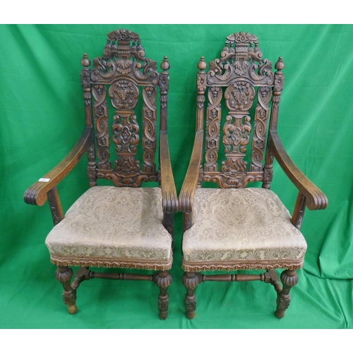 495 - Pair of good carved 17th century style armchairs