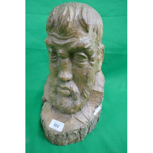 502 - Signed carved bust of gentleman - Approx height: 34cm