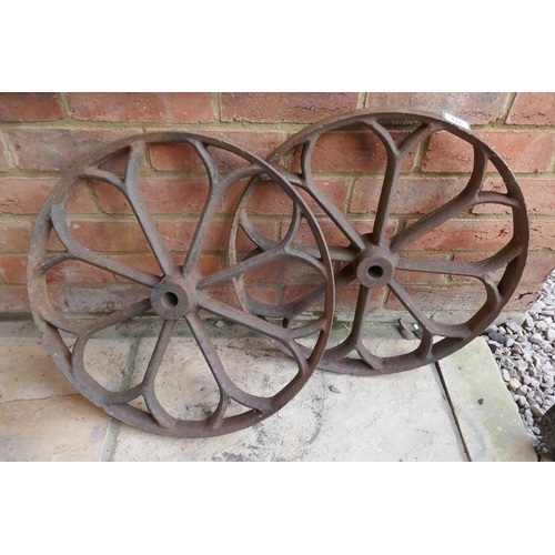 512 - Pair of cast iron shepherds hut wheels