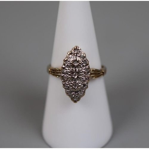 65 - 9ct gold boat shaped diamond ring - Size: O