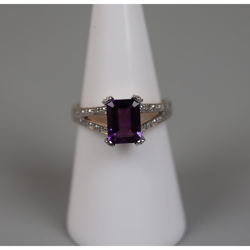 72 - 9ct gold amethyst and diamond set ring - Size: M