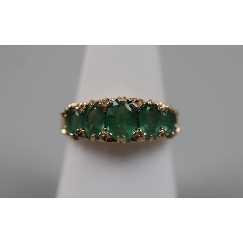 75 - 9ct gold 5 stone emerald ring - Size: P