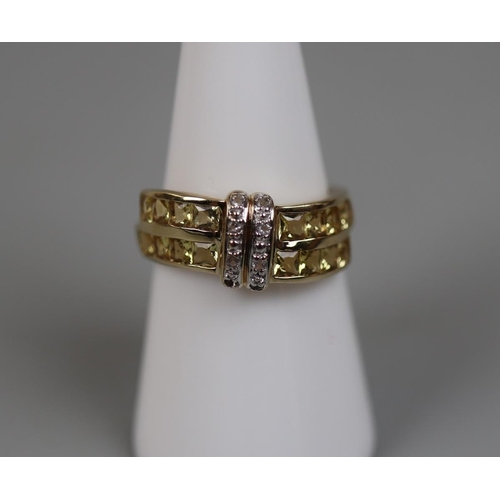 79 - 9ct gold citrine and diamond set ring - Size: N