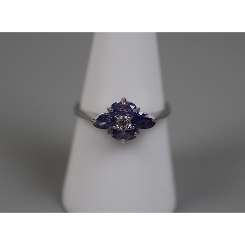 80 - 9ct white gold tanzanite and diamond set ring - Size: P