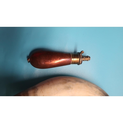 141 - Copper powder flask and a horn