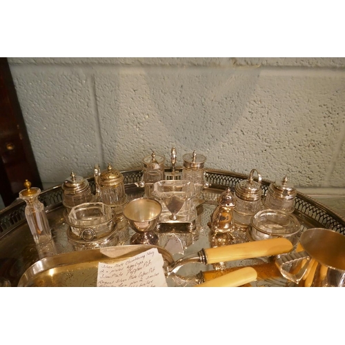 185 - Silver plate condiment sets, Regent coffee pot, water jugs etc