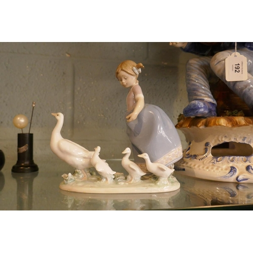 192 - Large Capodimonte figure together with Lladro figure - Approx height of tallest: 45cm