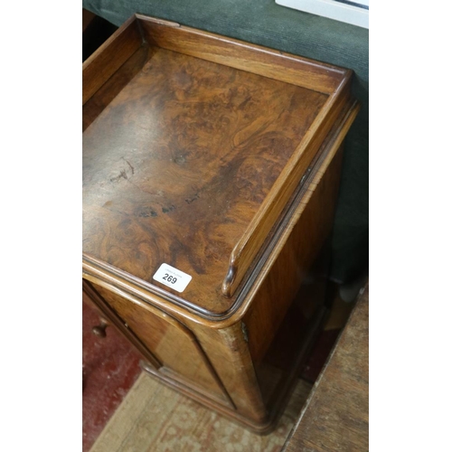 269 - Victorian burr walnut bedside cabinet